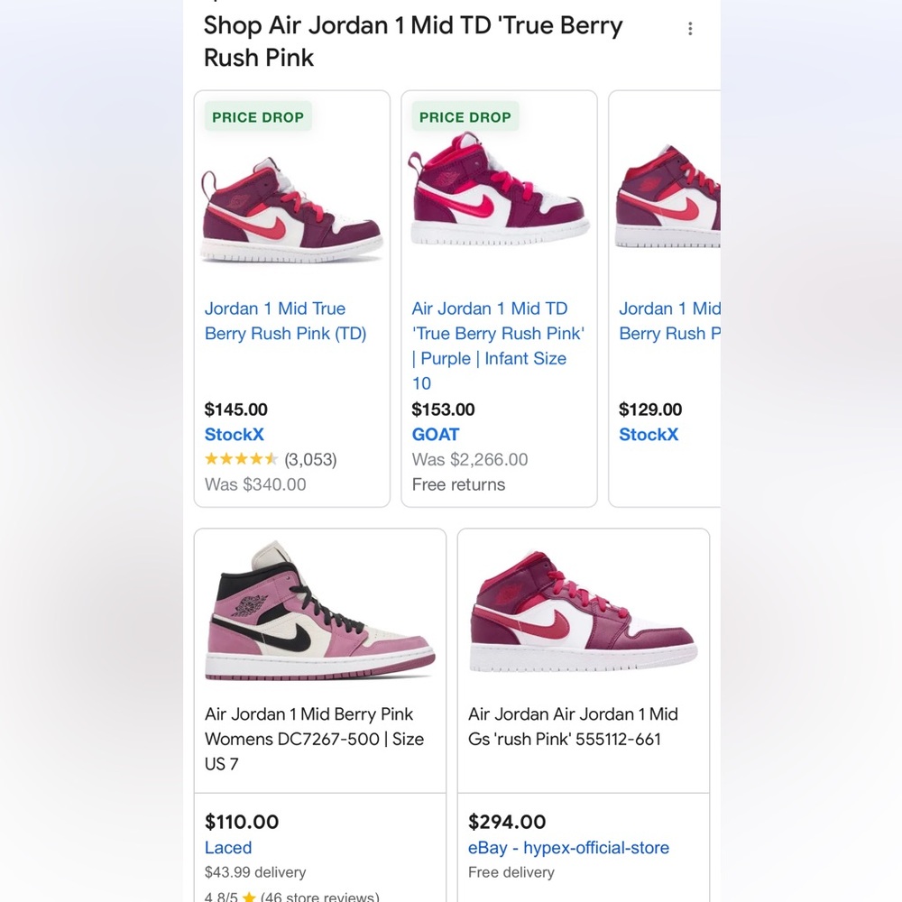 Nike Air Jordan 1 Mid True Berry Rush Pink Toddler Girls Sz 8c - Picture 7 of 7